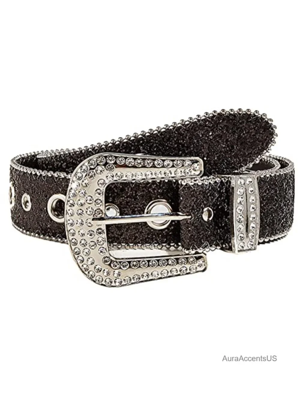 Rhinestone Bling Skinny PU Leather Belt for Women Western Cowgirl Jeans